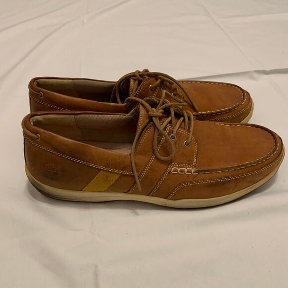 Timberland Sz 14 classic leather 3 Eye Lug loafers boat shoes brown main image 8